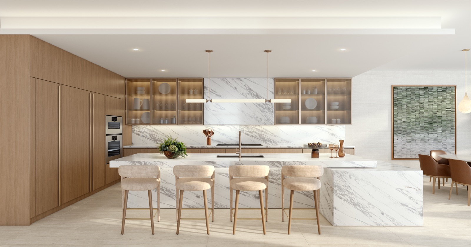 Italian kitchen with fine cabinetry, integrated Gaggenau appliances, and smart refrigeration.