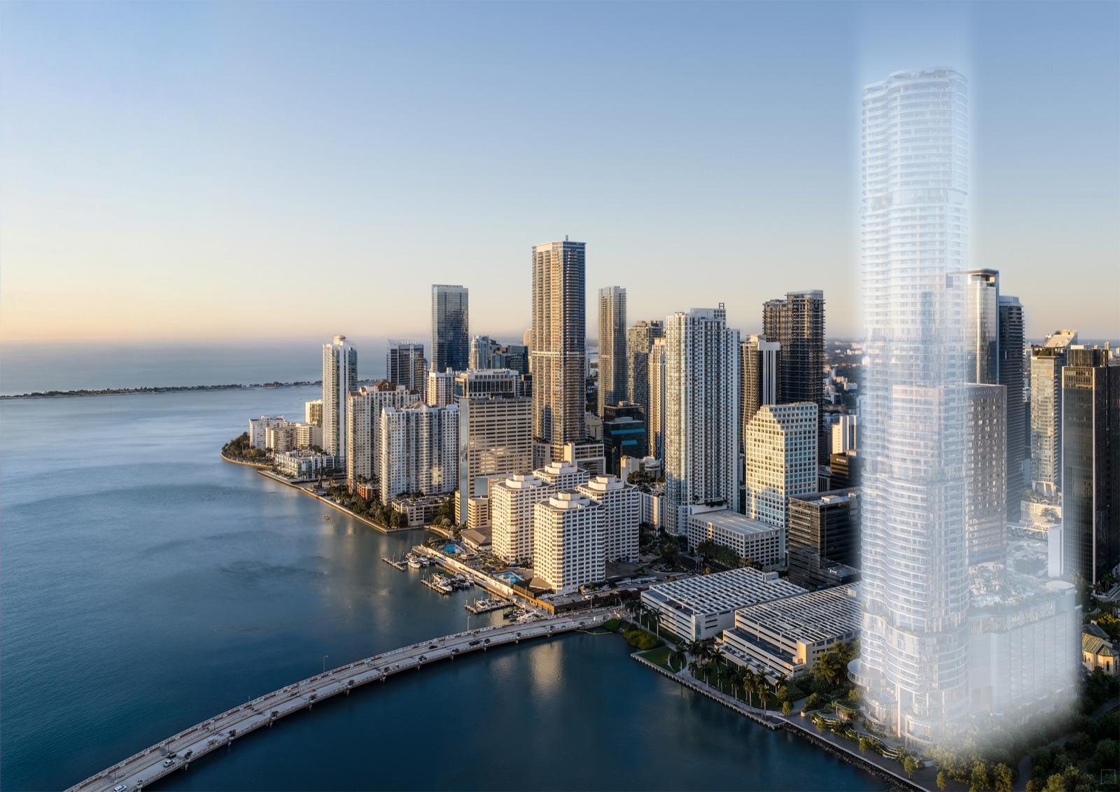 619 Brickell — context view from across Biscayne Bay.